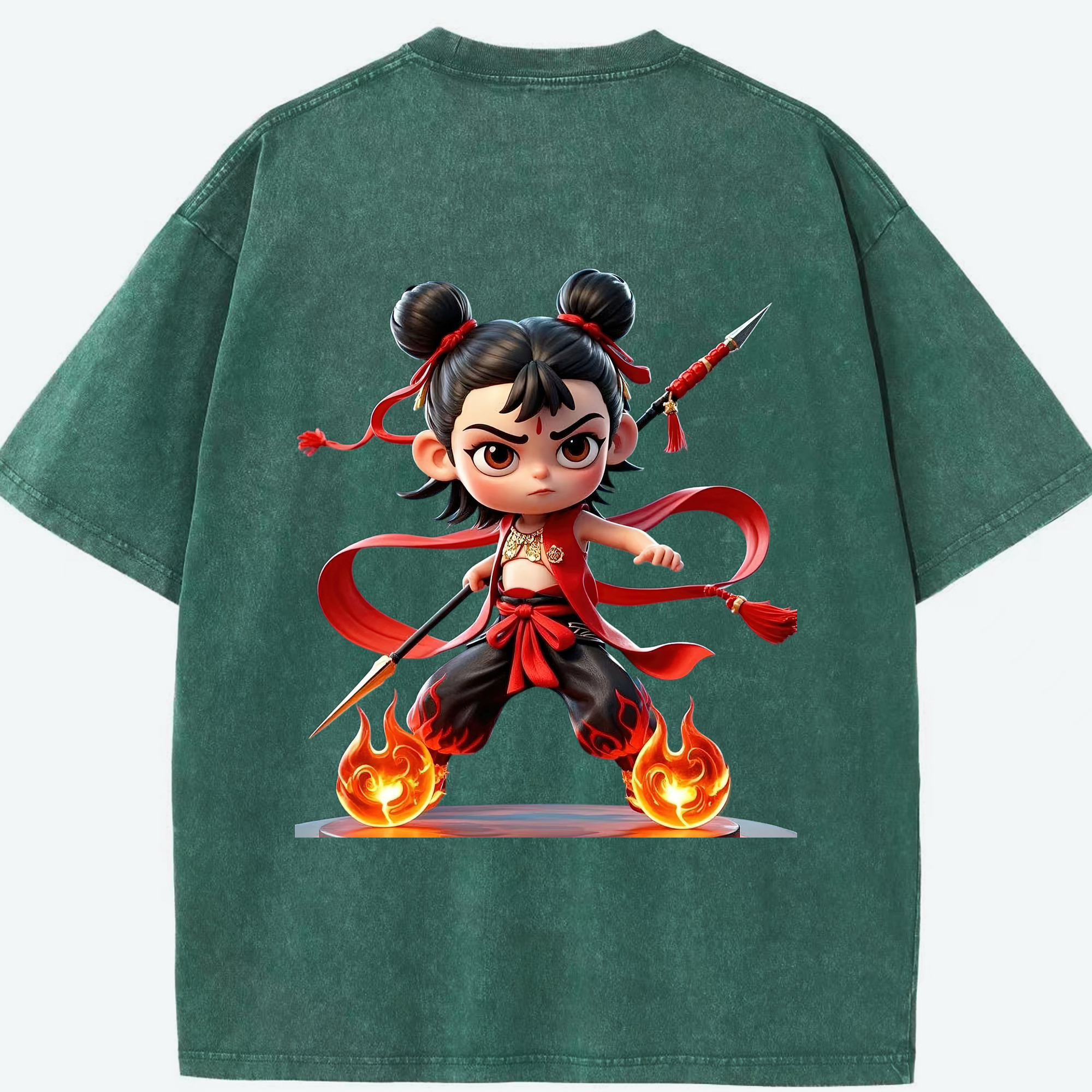 （画像用） Ne Zha 2 ナタ 魔童の大暴れ 綿100% ヴィンテージ風 半袖Tシャツ（背面プリント）